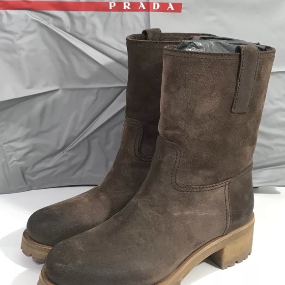 Prada Shoes - Prada Milano Ebano Brown Suede Ankle Boots NIB